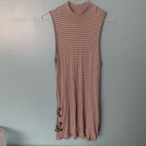 Striped Sleeveless Mock neck dress